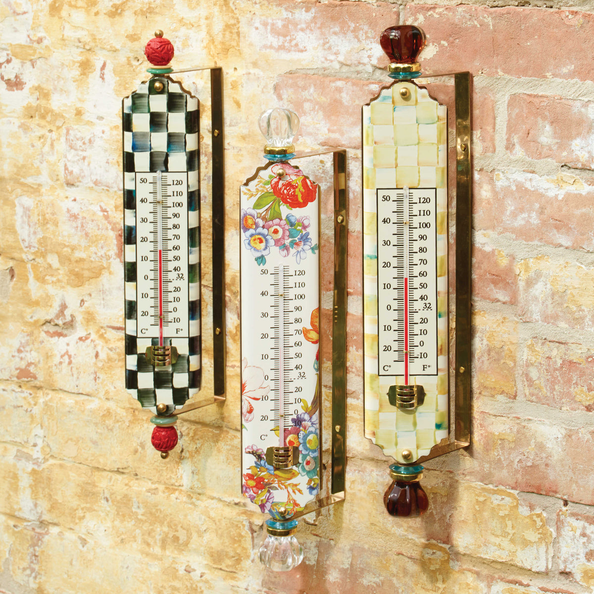 Enamel Parchment Check Outdoor Thermometer