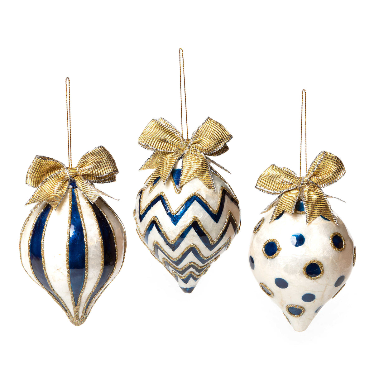 Royal Capiz Drop Ornaments - Set of 3