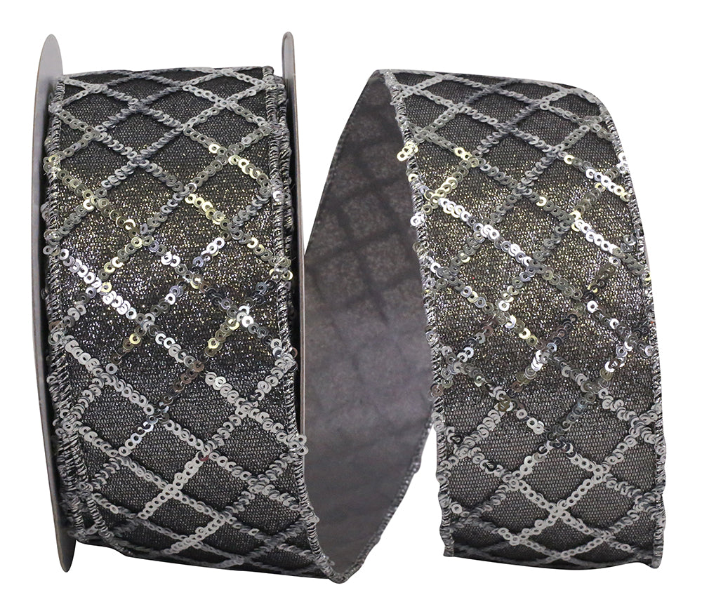 Sequin Glimmer Lattice Deluxe Wired Edge, Silver