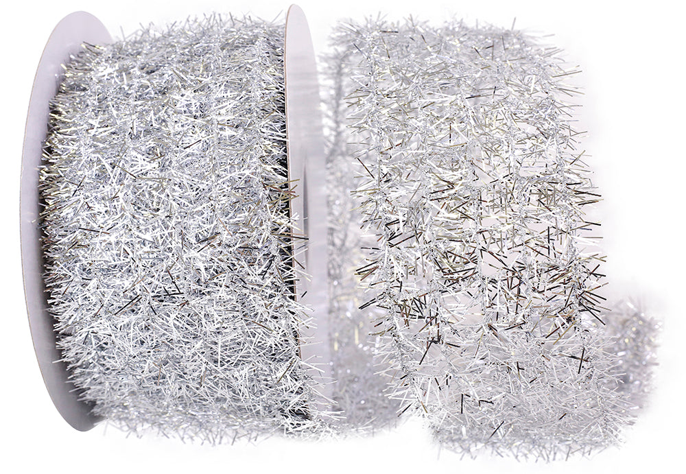 Tinsel Net Frizzette Wired Edge, Silver 10 Yards X2.5&#39;&#39;