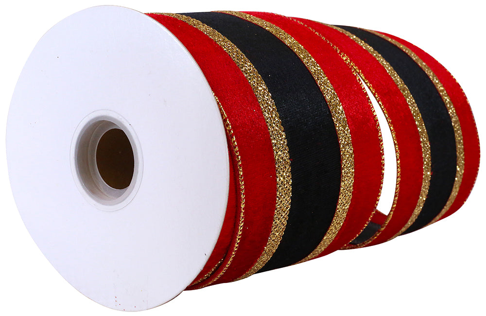 Velvet Plush Overlay Glitter Wired Edge, Red/black