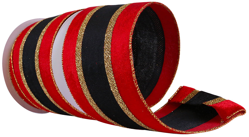 Velvet Plush Overlay Glitter Wired Edge, Red/black