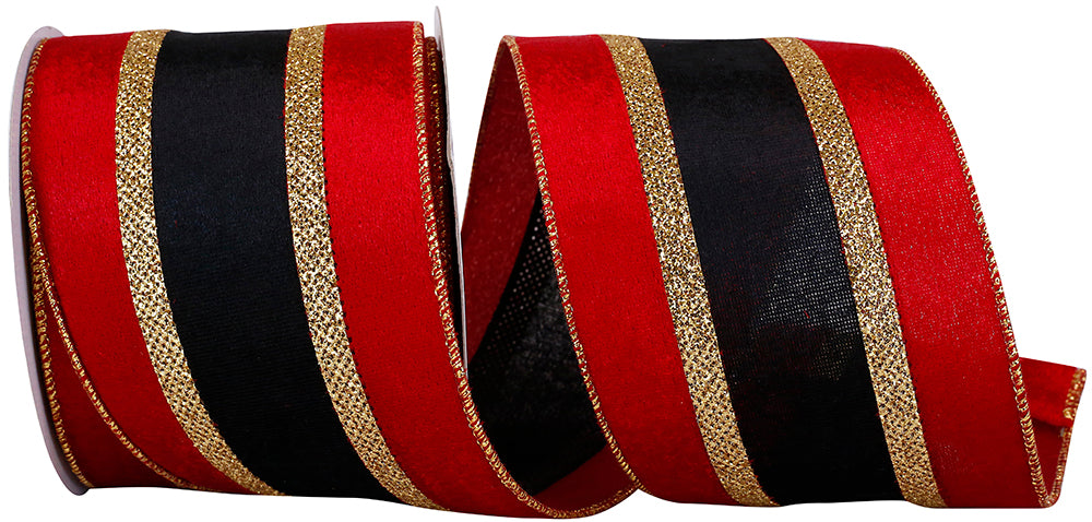 Velvet Plush Overlay Glitter Wired Edge, Red/black