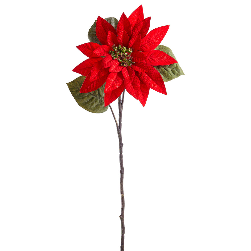 Velvet Poinsettia Stem - Red
