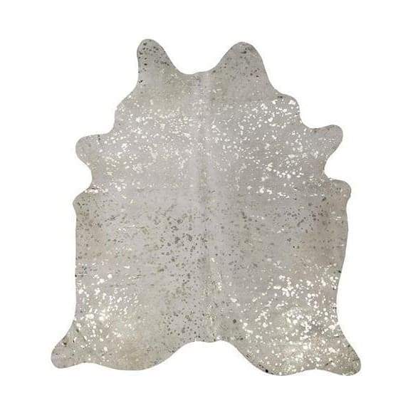 A Cowhide Rug with White and metallic Gold Pattern