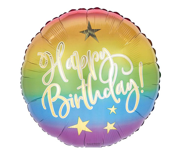 Happy Birthday Rainbow and Gold Star Balloon