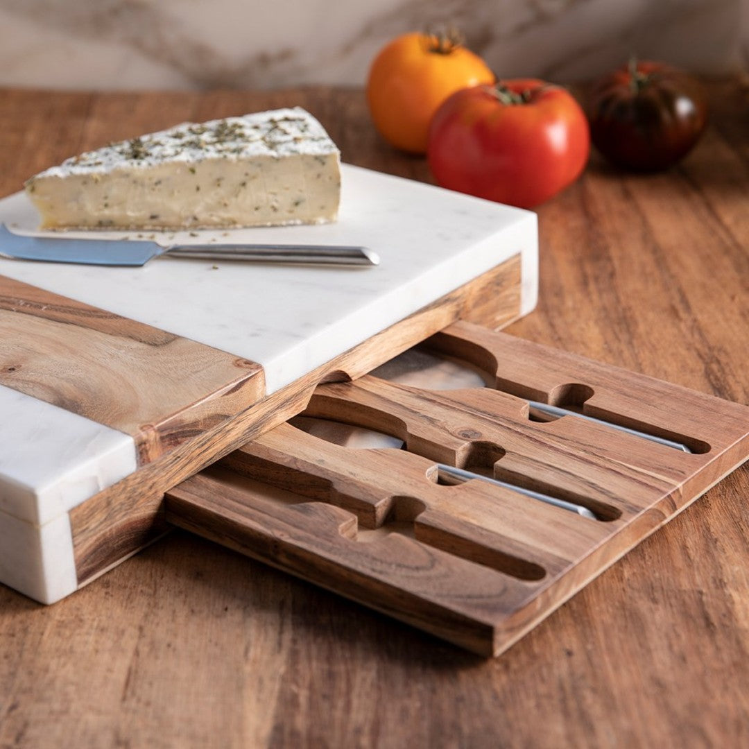 White Marble & Acacia Wood Cheese Board