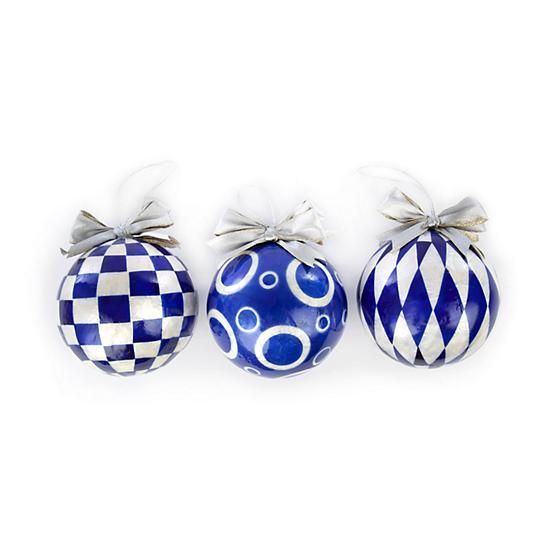 Midnight Geo Capiz Ball Ornaments - Silver - Set of 3