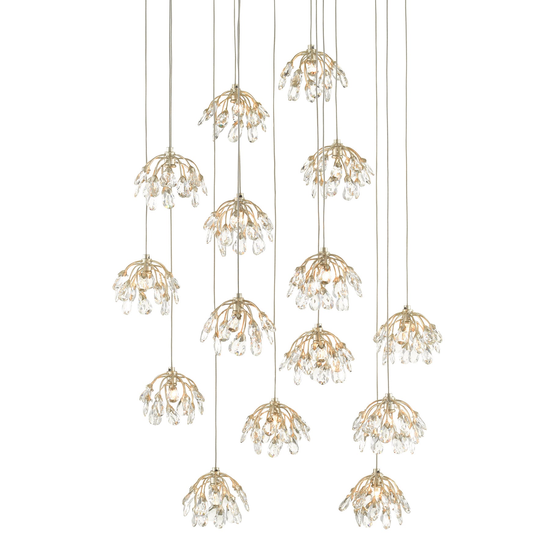 Crystal Bud Round 15-Light Multi-Drop Pendant