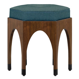 Dyer Blue Ink Walnut Ottoman