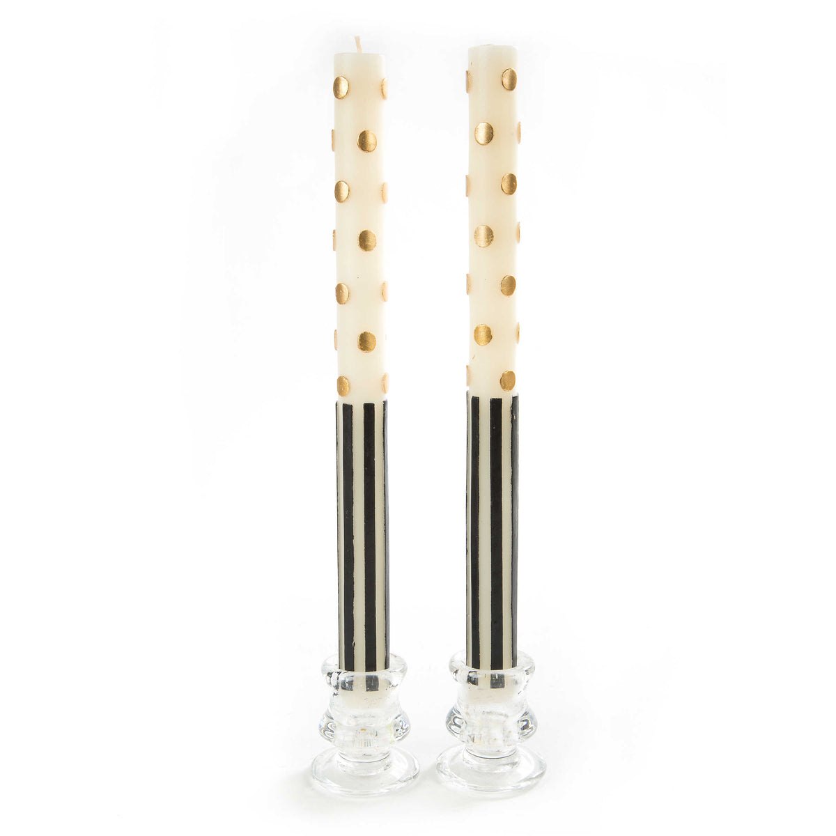 Dot & Stripe Dinner Candles - Gold - Set of 2