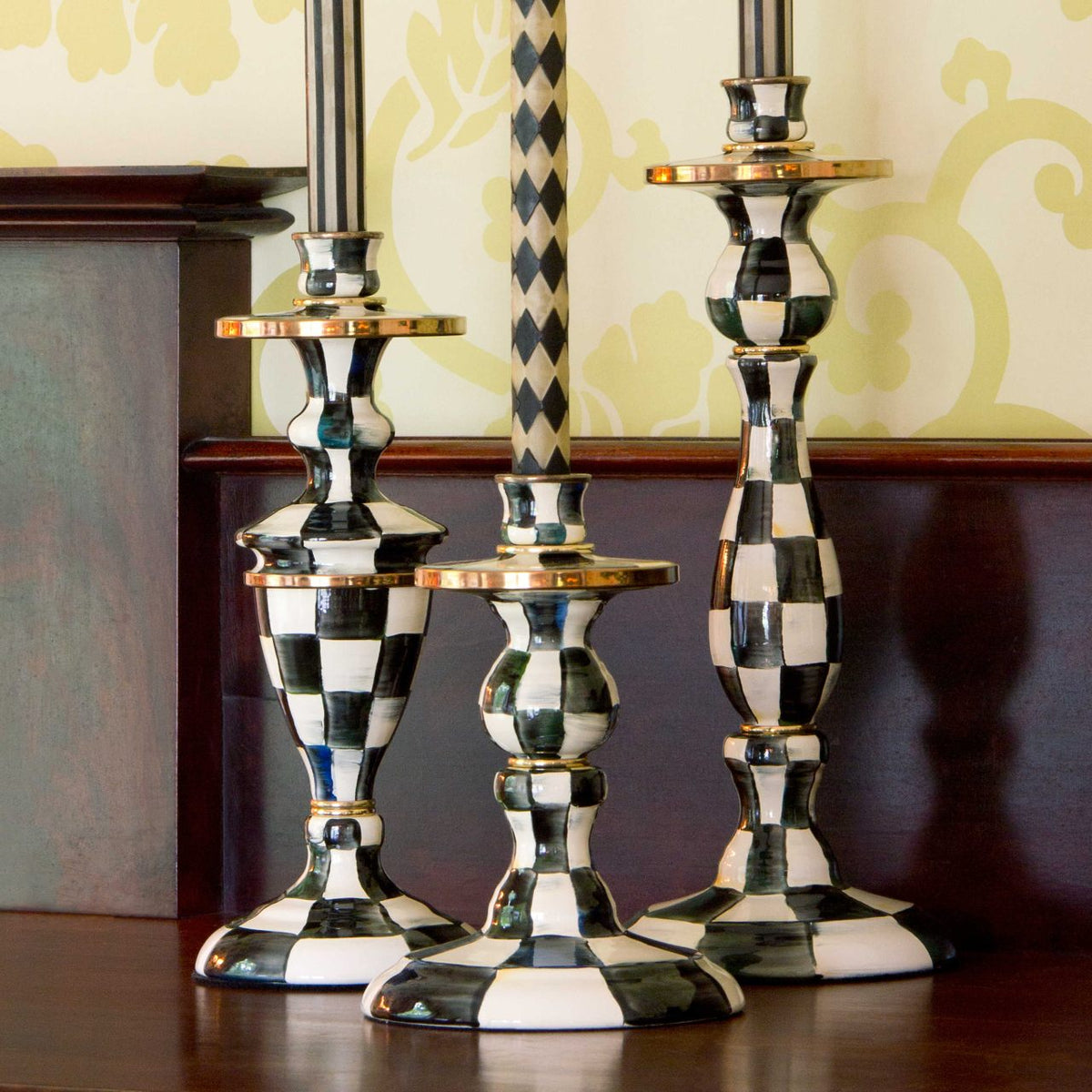 Courtly Check Enamel Candlestick - Medium