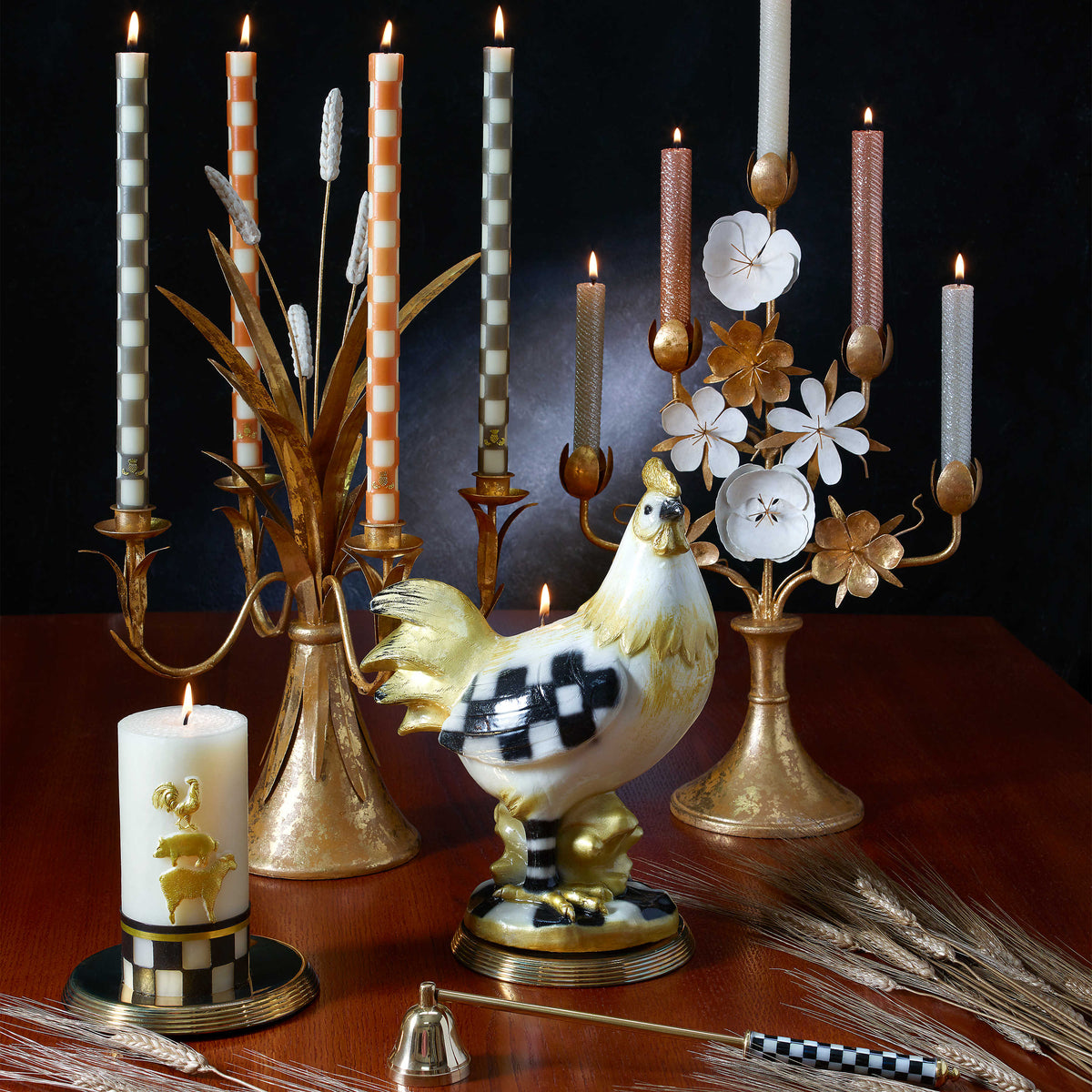 Check Dinner Candles - Slate - Set of 2