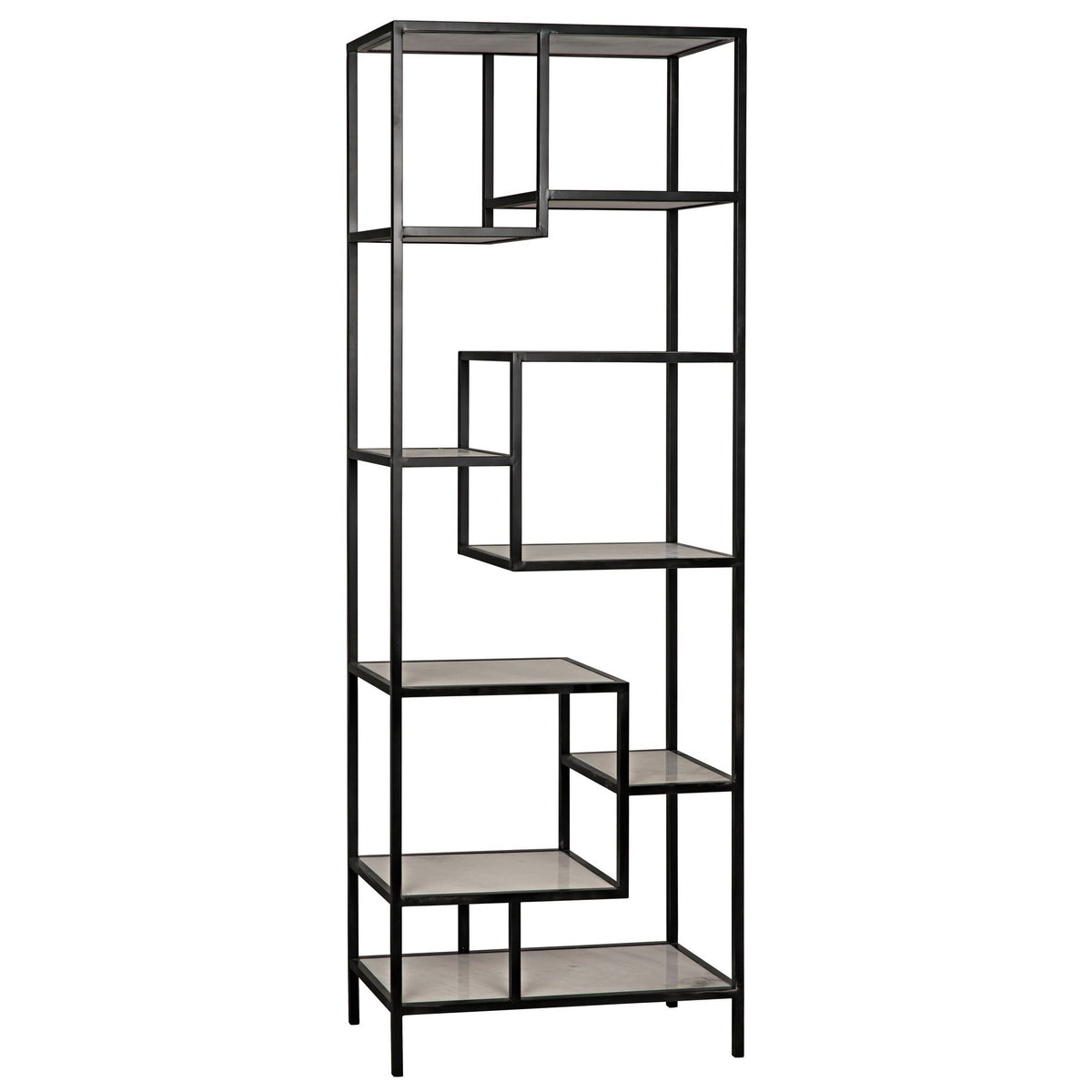 Haru Bookcase Large - Black Metal with White Stone