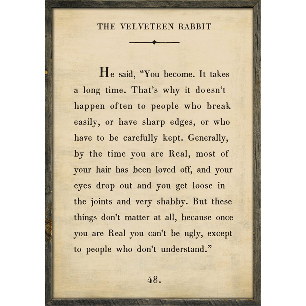 Art Print The Velveteen Rabbit - Cream Grey Wood