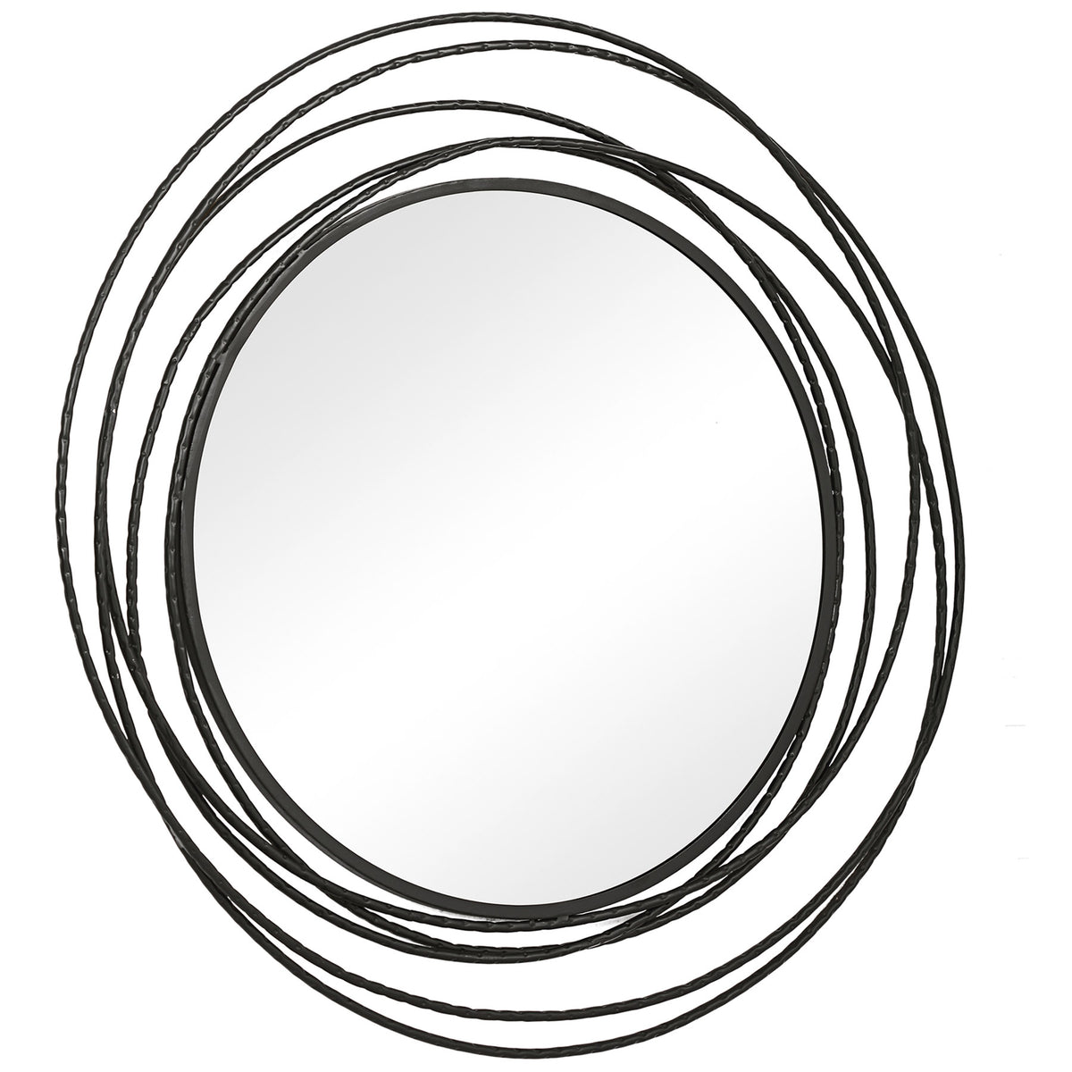 Whirlwind Black Round Mirror