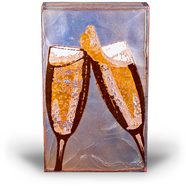 hand-made molten glass on copper art. BUBBLY SPIRITILE
